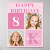 Persoonlijke foto roze meisjes Happy Birthday Part Poster (Voorkant)