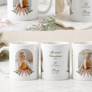 Persoonlijke foto roze strik groen Kerstmis Koffiemok
