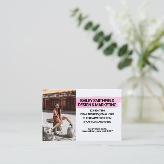 Persoonlijke foto roze Waterverf Visitekaartje (Staand voorkant)