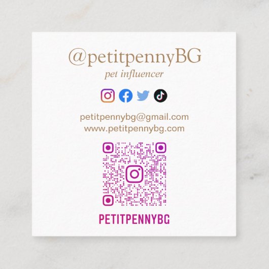 Persoonlijke foto-schaalbare QR-code Vierkante Visitekaartje (Achterkant)