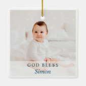 Persoonlijke foto Silver Glitter Cross Baptisme Keramisch Ornament (Achterkant)