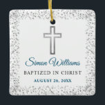 Persoonlijke foto Silver Glitter Cross Baptisme Keramisch Ornament<br><div class="desc">Persoonlijk foto Silver Glitter Cross Baptism Ceramic Ornament</div>