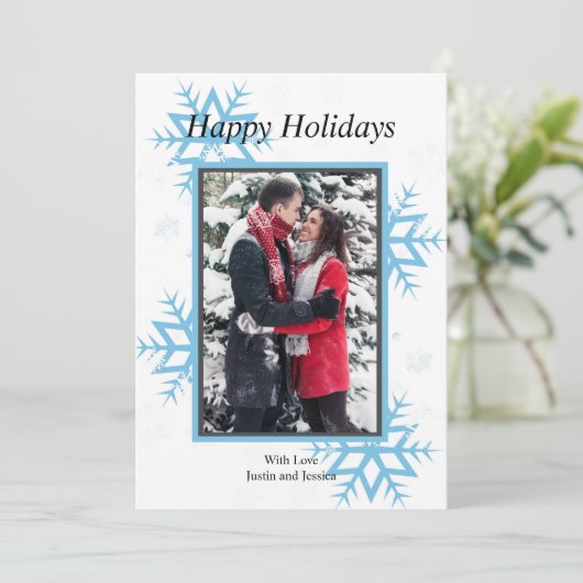 Persoonlijke foto Snowflake Flat Holiday Kaart (Staand voorkant)