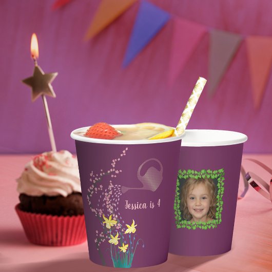 Persoonlijke foto-spoeling Paarse verjaardag Papieren Bekers