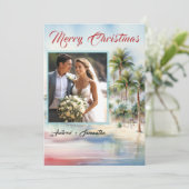 Persoonlijke foto strand kerstkaarten kaart (Staand voorkant)