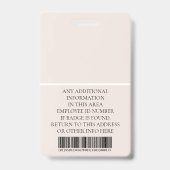 Persoonlijke foto, streepjescode, logo, naam van w badge (Achterkant)