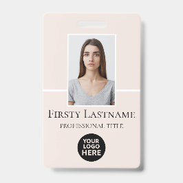 Persoonlijke foto, streepjescode, logo, naam van w badge