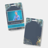 Persoonlijke foto trendy boho blauw badge (Voor- en achterkant)