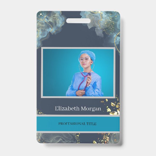 Persoonlijke foto trendy boho blauw badge (Voorzijde)