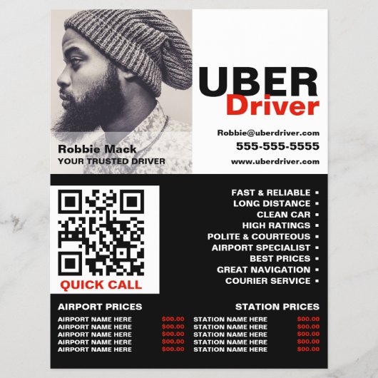 Persoonlijke Foto, Uber-chauffeur - Prijslijst Flyer (Voorkant)