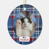 Persoonlijke foto van Cat Blue Pset Keramisch Ornament (Links)
