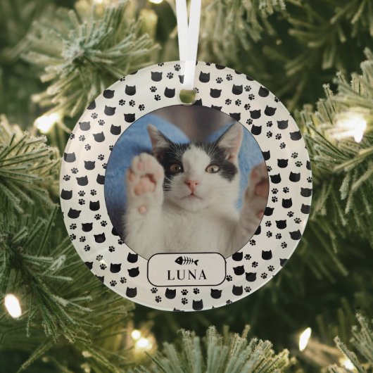 Persoonlijke foto van Cat & Pawprint Pet Glas Ornament (Insitu)