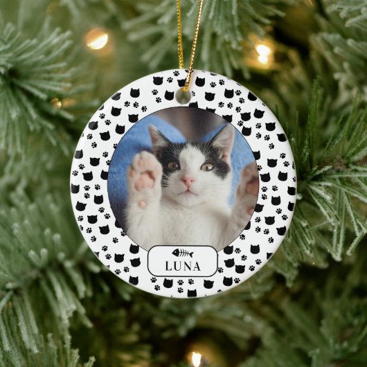 Persoonlijke foto van Cat & Pawprint Pet Keramisch Ornament (Boom)