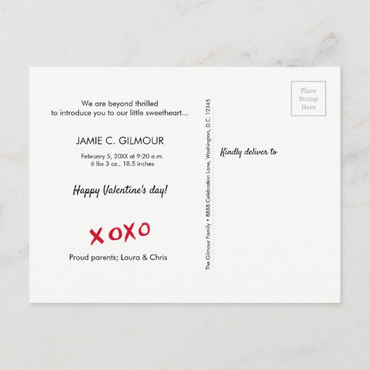 Persoonlijke foto van de Baby van XOXO Valentijns Aankondigingskaart (Achterkant)