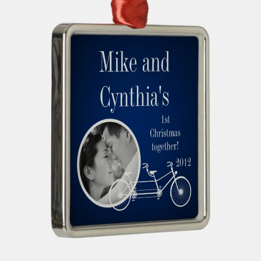 Persoonlijke foto van de marine Blue Double Bike Metalen Ornament (Rechts)