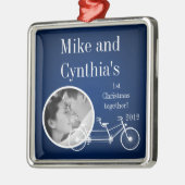 Persoonlijke foto van de marine Blue Double Bike Metalen Ornament (Links)