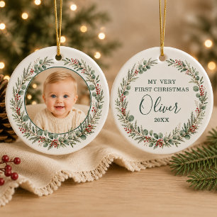 Persoonlijke foto van eerste kerst van baby jongen keramisch ornament