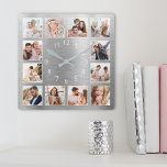 Persoonlijke foto van Elegant Silver Vierkante Klok<br><div class="desc">U kunt eenvoudig uw eigen,  persoonlijke,  zilveren,  metalen wandklok met uw eigen eigen speciale foto's van de familie creëer. Voor beste resultaten,  bewaar de afbeeldingen aan vierkant - met het nadrukpunt in het centrum - alvorens te uploaden.</div>