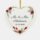 Persoonlijke foto van Floral Heart Mr. & Mrs Weddi Keramisch Ornament (Voorkant)