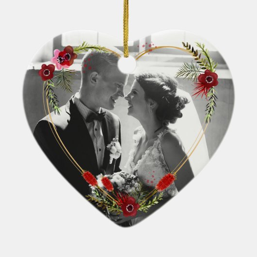 Persoonlijke foto van Floral Heart Mr. & Mrs Weddi Keramisch Ornament (Achterkant)