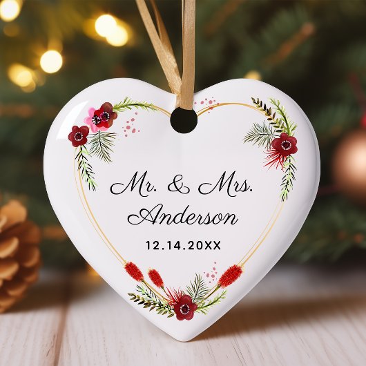 Persoonlijke foto van Floral Heart Mr. & Mrs Weddi Keramisch Ornament
