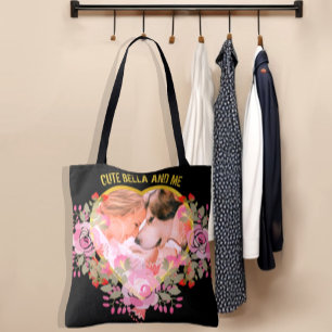 Persoonlijke foto van florale hartvorm tote bag