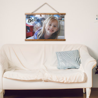 Persoonlijke foto van foto en naam hangend wandkleed