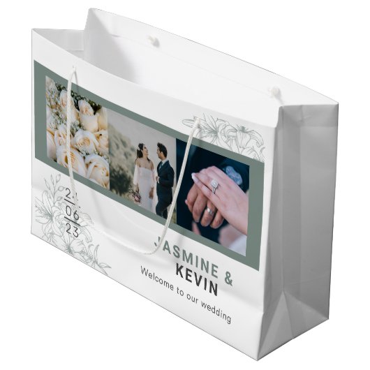 Persoonlijke foto van het witte esthetische huweli groot cadeauzakje (Voorkant Gekanteld)