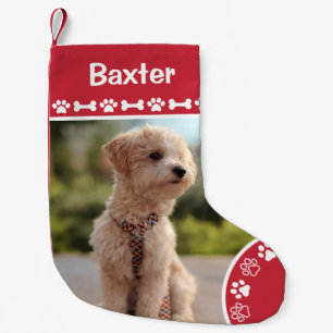 Persoonlijke foto van hond met naam en monogram kleine kerstsok