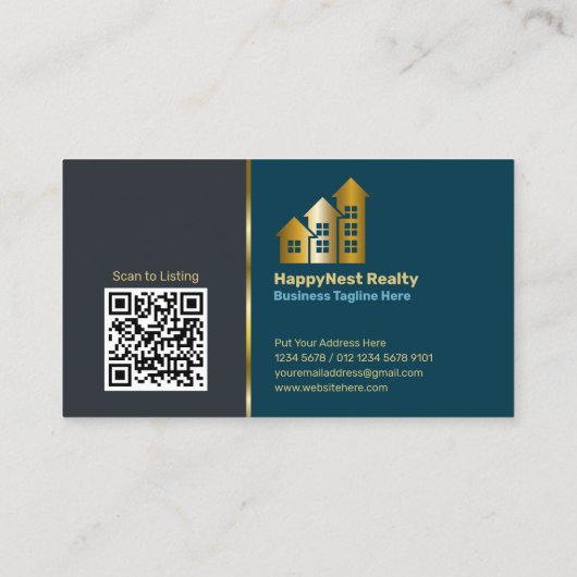 Persoonlijke foto van makelaar, QR-code, Logo Navy Visitekaartje (Achterkant)