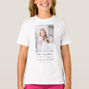 Persoonlijke foto van meisje bij eerste heilige co t-shirt