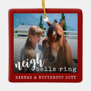 Persoonlijke foto van paarden Cute Neigh Bells Rin Keramisch Ornament