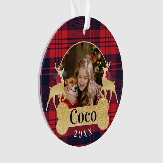 Persoonlijke foto van Red Holly Play Reindeer Pet Ornament (voorkant)