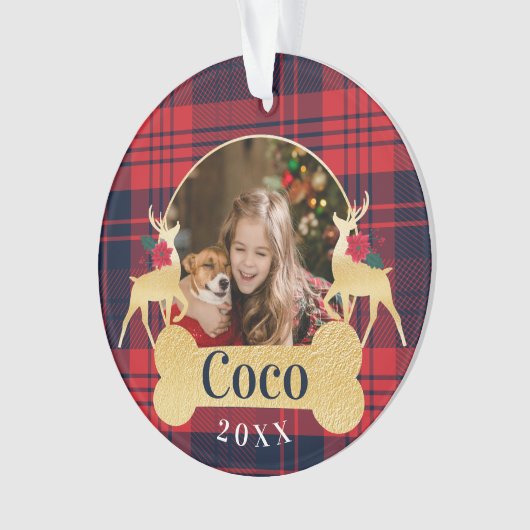 Persoonlijke foto van Red Holly Play Reindeer Pet Ornament (voorkant)