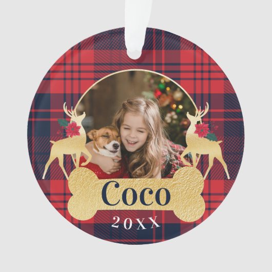 Persoonlijke foto van Red Holly Play Reindeer Pet Ornament (voorkant)