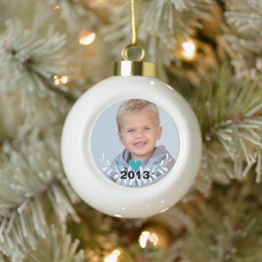 Persoonlijke foto van Retro Garland Child Foto Keramische Bal Ornament (Boom)