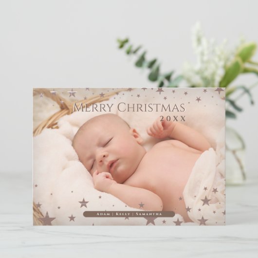 Persoonlijke foto van Tender Starry Kerstmis Feestdagenkaart (Staand voorkant)