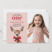 Persoonlijke foto verjaardag | Roze en rode herten Kaart (Voorkant)