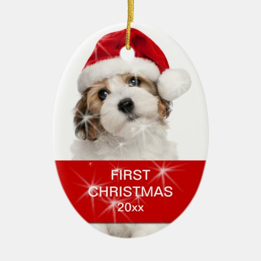 Persoonlijke foto voor eerste kerstmis keramisch ornament (Voorkant)