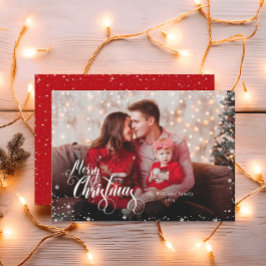 Persoonlijke foto vrolijk kerstfeest rode kerstkaa feestdagenkaart