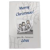 Persoonlijke foto Vrolijk Kerstgroet Zilver Medium Cadeauzakje (Voorkant)