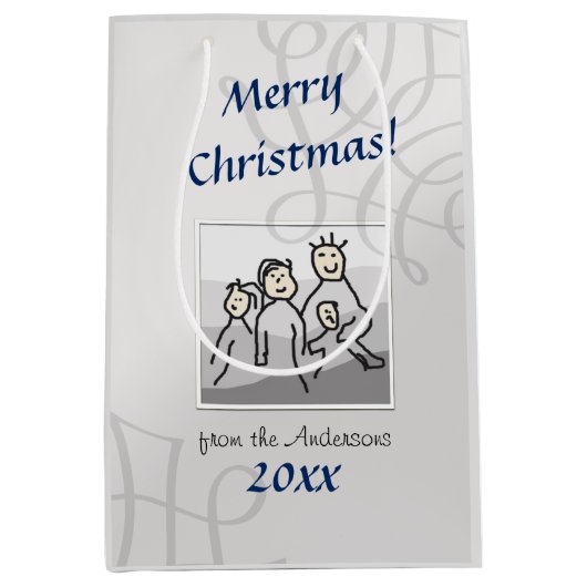 Persoonlijke foto Vrolijk Kerstgroet Zilver Medium Cadeauzakje (Voorkant)