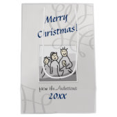Persoonlijke foto Vrolijk Kerstgroet Zilver Medium Cadeauzakje (Achterkant)