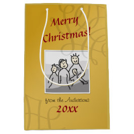 Persoonlijke foto Vrolijke Kerstmis Gouden Groet Medium Cadeauzakje
