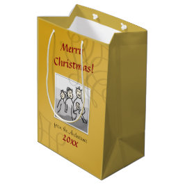 Persoonlijke foto Vrolijke Kerstmis Gouden Groet Medium Cadeauzakje
