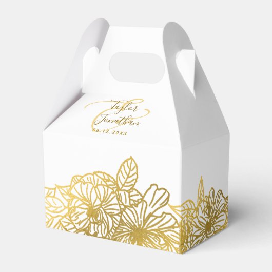 Persoonlijke foto witgouden bloemen chic huwelijk bedankdoosjes (Voorkant Zijde)