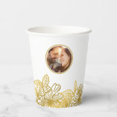Persoonlijke foto witgouden bloemen chic huwelijk papieren bekers (Achterkant)