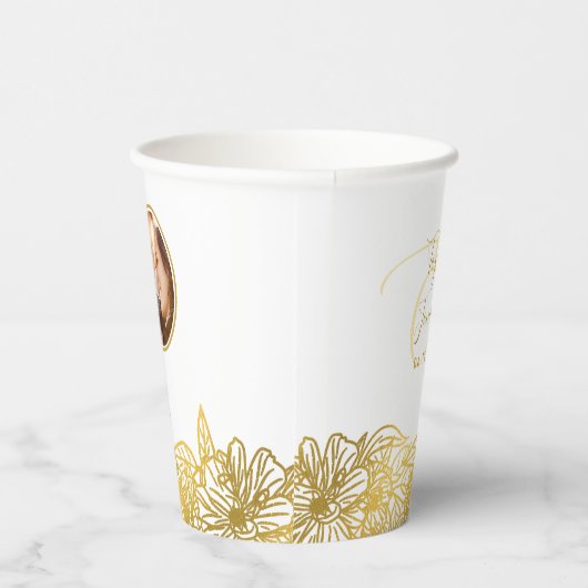 Persoonlijke foto witgouden bloemen chic huwelijk papieren bekers (Rechts)