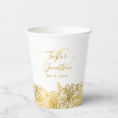 Persoonlijke foto witgouden bloemen chic huwelijk papieren bekers (Voorkant)