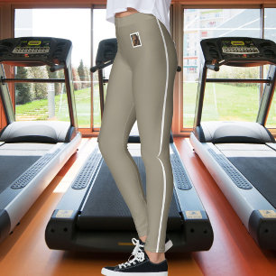 Persoonlijke foto witte streep aardse taupe huisdi leggings